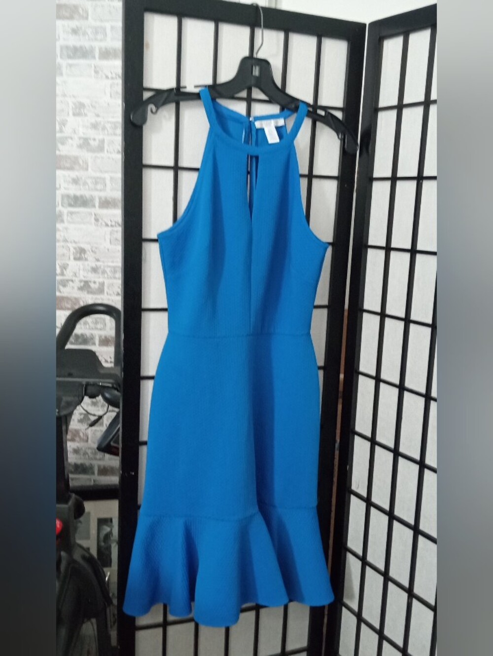 London Times Vibrant Blue Halter Fit-and-Flare Midi Dress